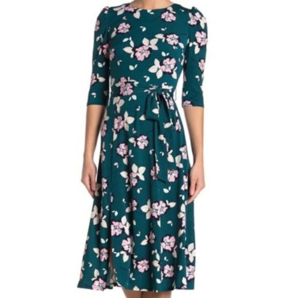 New Eliza J Printed Quarter Sleeve‎ Floral Midi Dress - Picture 2 of 3